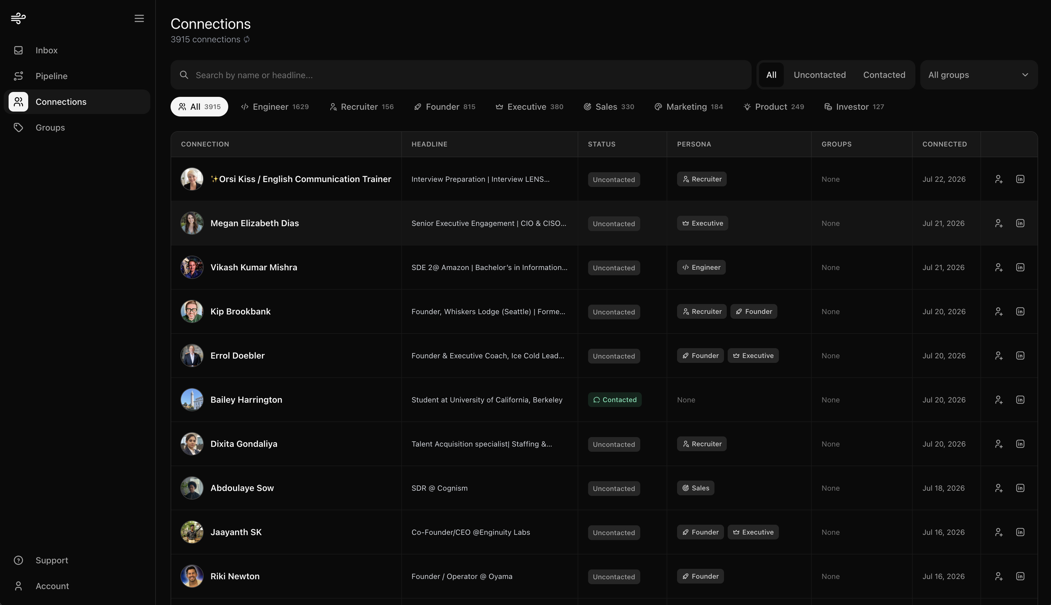 Connections screenshot in Narrow