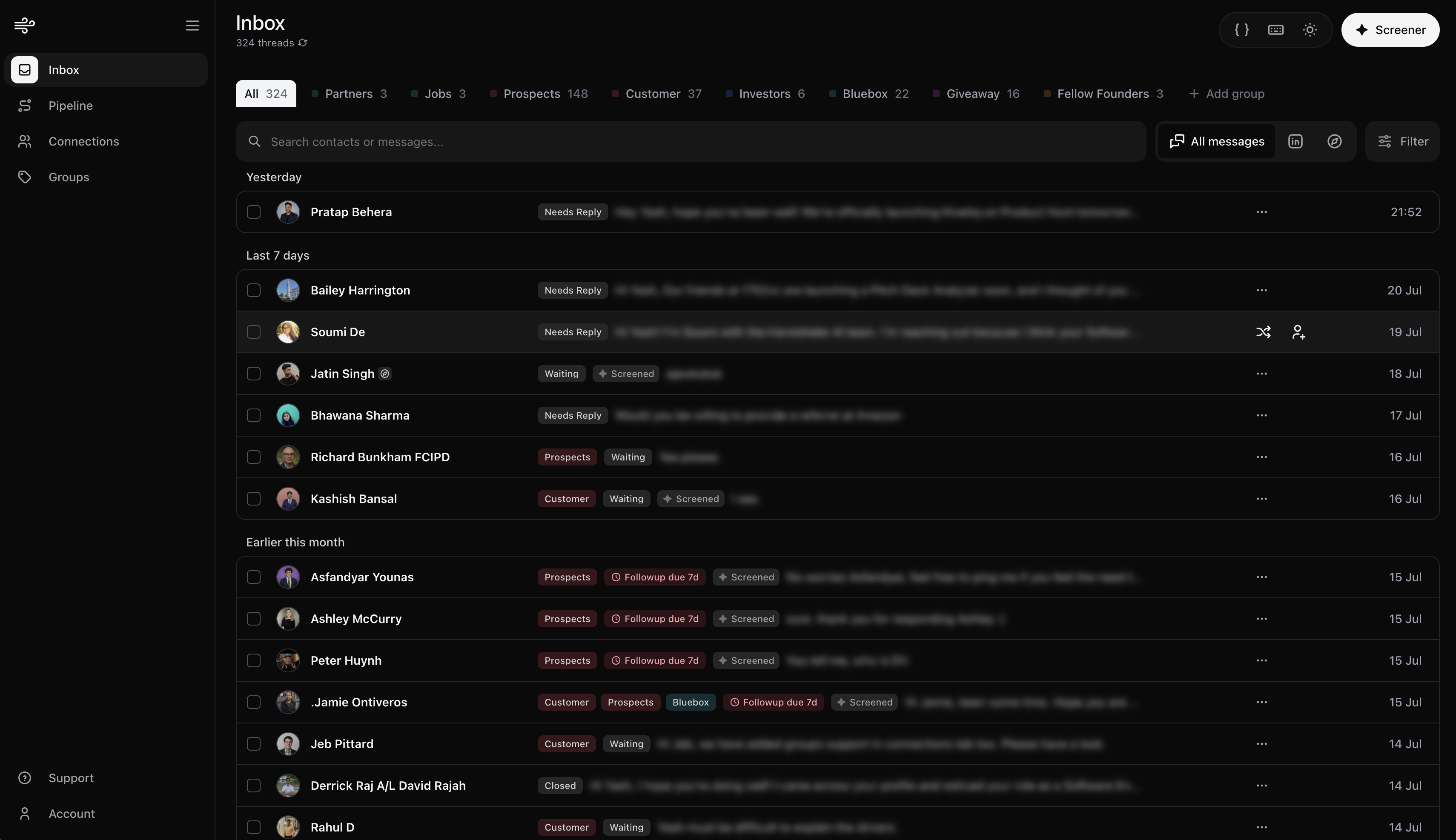 Inbox screenshot in Narrow