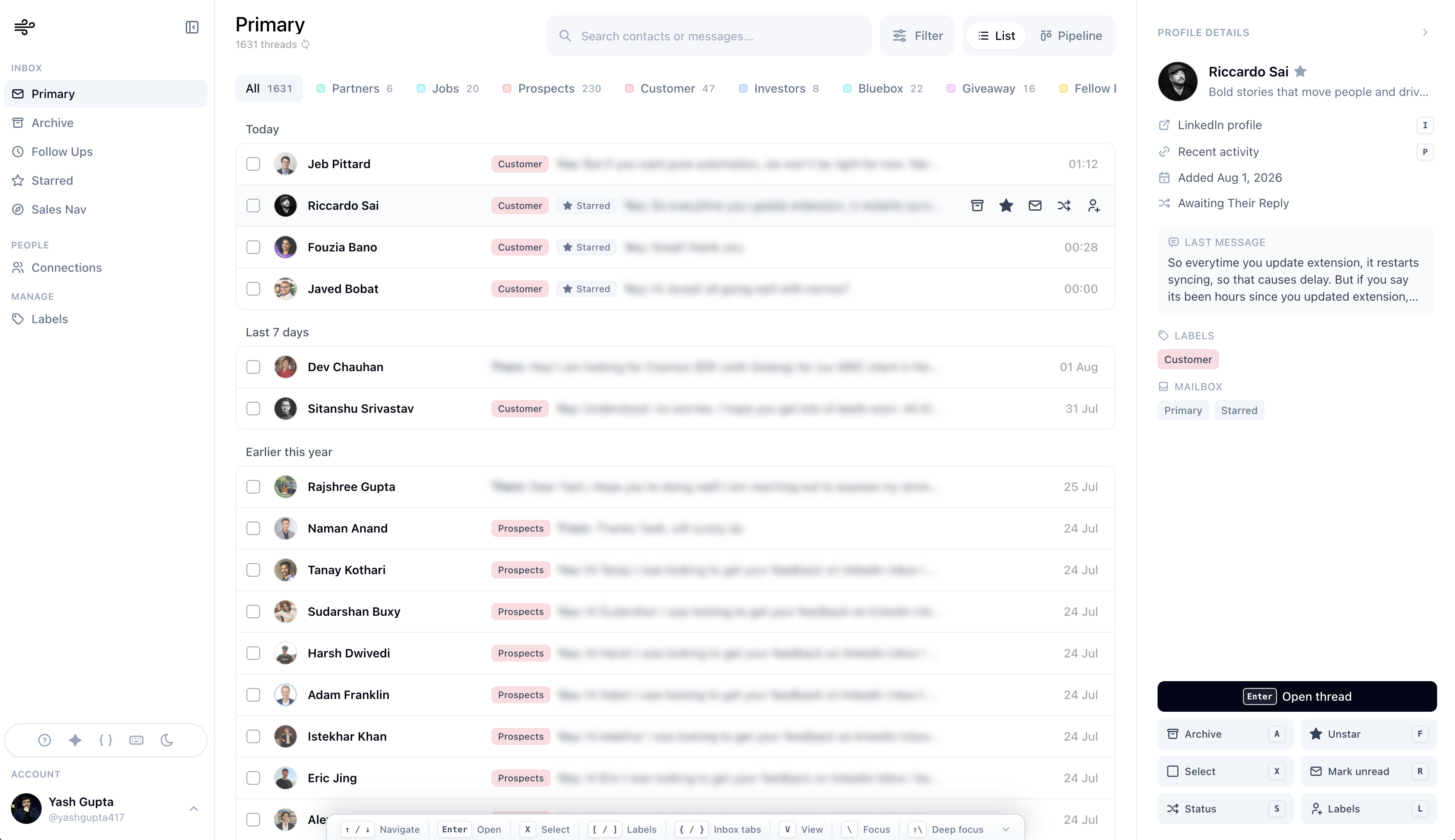 Inbox screenshot in Narrow